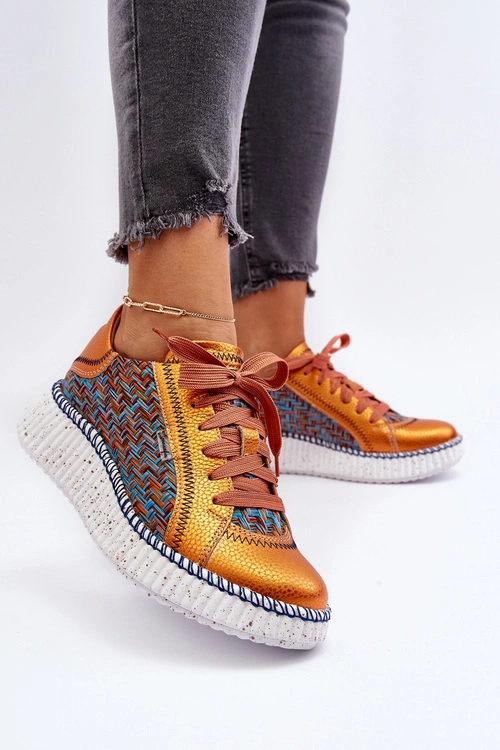 Skórzane Buty Sportowe Damskie Maciejka 06327-18 Pomarańczowe