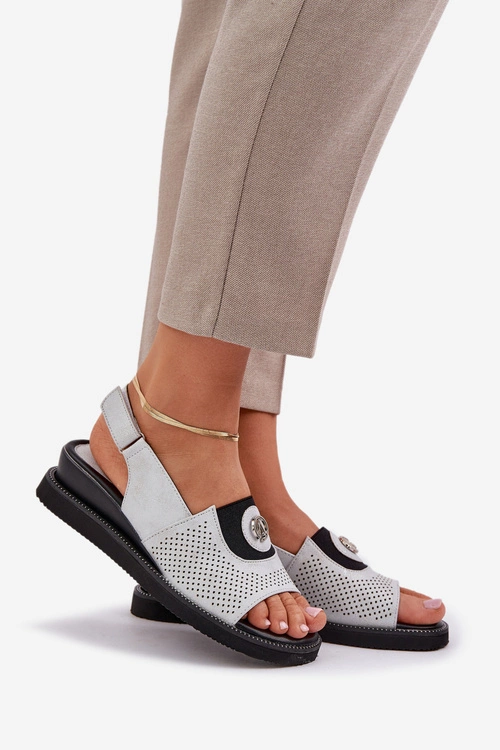 Sandały Damskie Na Koturnie Srebrne Isnnoria