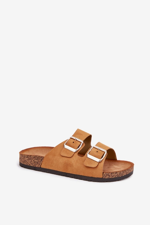 Klapki Damskie Na Korkowej Platformie Z Klamrami Camel Livara