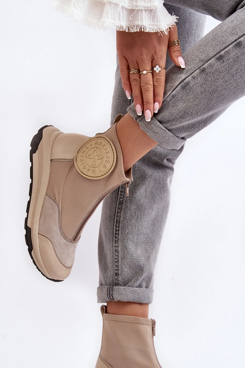 Damskie Skórzane Botki Z Suwakiem Maciejka 06297-22 Beżowe