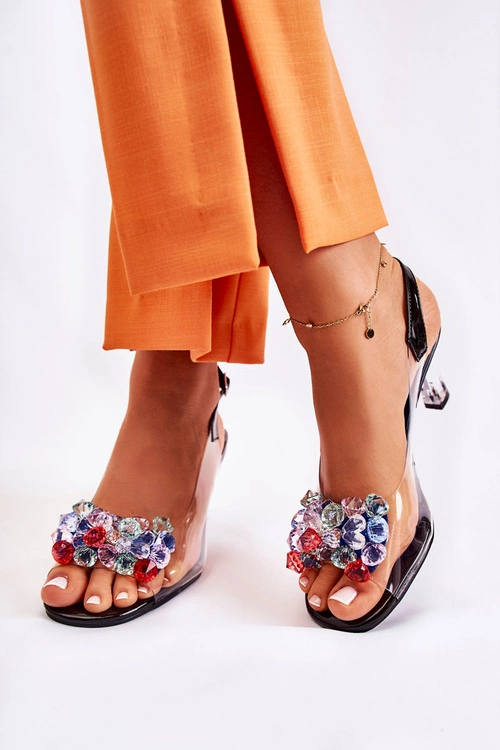 Eleganckie Sandały Z Kryształami Czarne Lanette