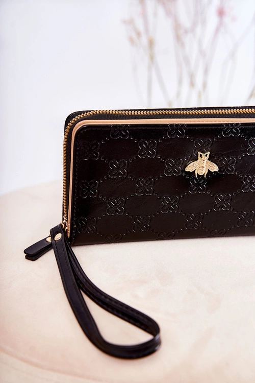 Damski Duży Portfel Z Ozdobą Czarny Fabio