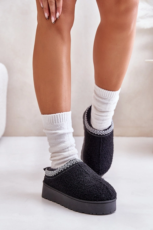 Śniegowce Damskie Na Platformie Z Haftem Czarne Tirissa