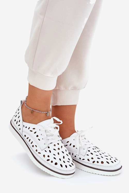 Półbuty Skórzane Damskie S.Barski LR51-610 Białe