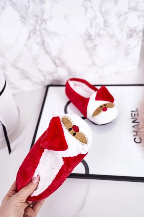 Świąteczne Dziecięce Papcie Z Mikołajem1 Czerwone Xmas