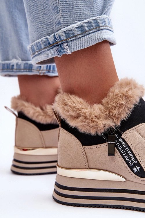 Buty Sportowe Na Platformie Z Futerkiem Beżowe Jamarie