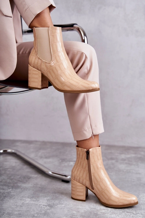 Wężowe Skórzane Botki La.Fi 260038BE-XC Beżowe