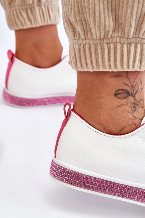 Niskie Trampki Damskie Z Dżetami Biało-Różowe Demira