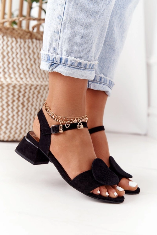 Zamszowe Sandały Na Obcasie Maciejka 5198A-01 Czarne