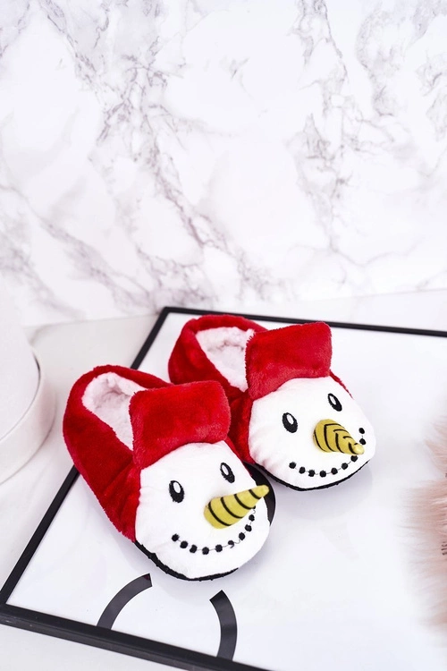 Świąteczne Dziecięce Papcie Z Bałwanem Czerwone Xmas