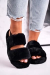Papcie Damskie na Platformie Futrzane Czarne Cotton Candy