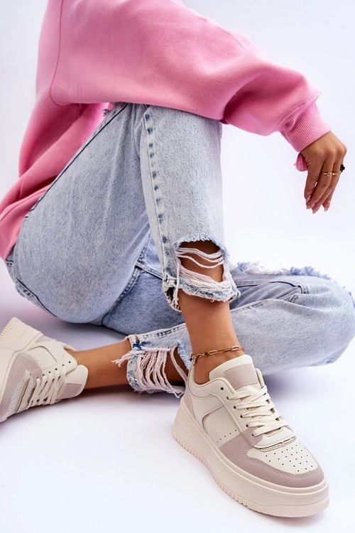 Damskie Buty Sportowe Na Wysokiej Platformie Jasnobeżowe Bexley