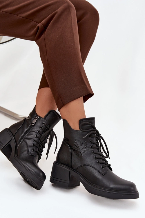 Botki Damskie Skórzane Na Klocku Ocieplane Vinceza 39950 Czarne