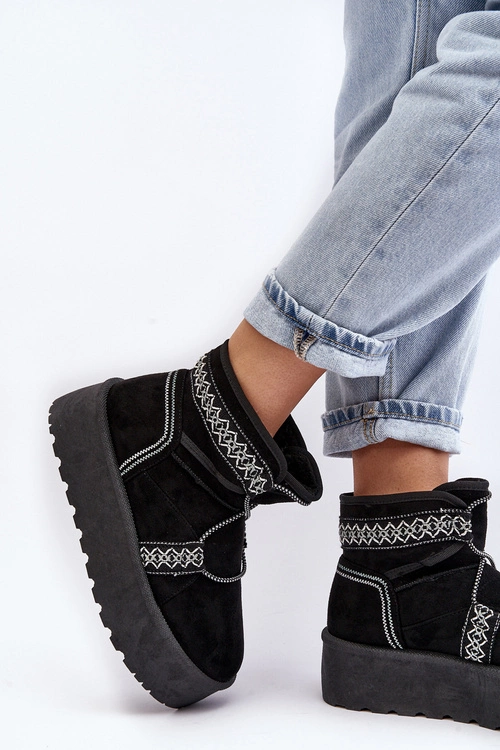 Damskie Śniegowce Na Grubej Podeszwie Z Wiązaniem Czarne Milson