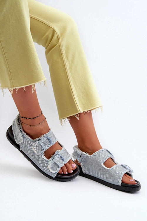 Jeansowe Zdobione Sandały Damskie Niebieskie Irmale