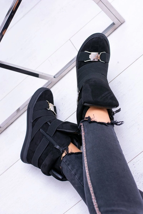 Zamszowe Sneakersy Na Koturnie Lu Boo Czarne