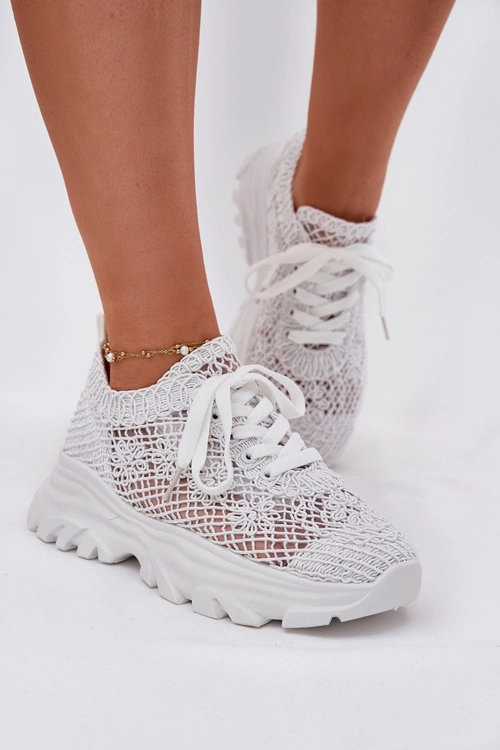 Sneakersy Damskie Z Szydełkową Cholewką Białe Jelhiris