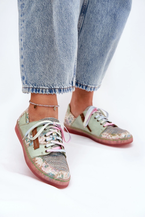 Skórzane Półbuty Damskie Maciejka 06791-09 Jasnozielone