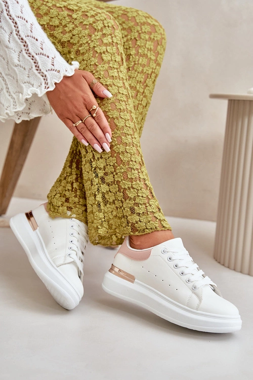 Niskie Trampki Damskie Na Platformie Z Eko Skóry Biało-Różowo Nevelena