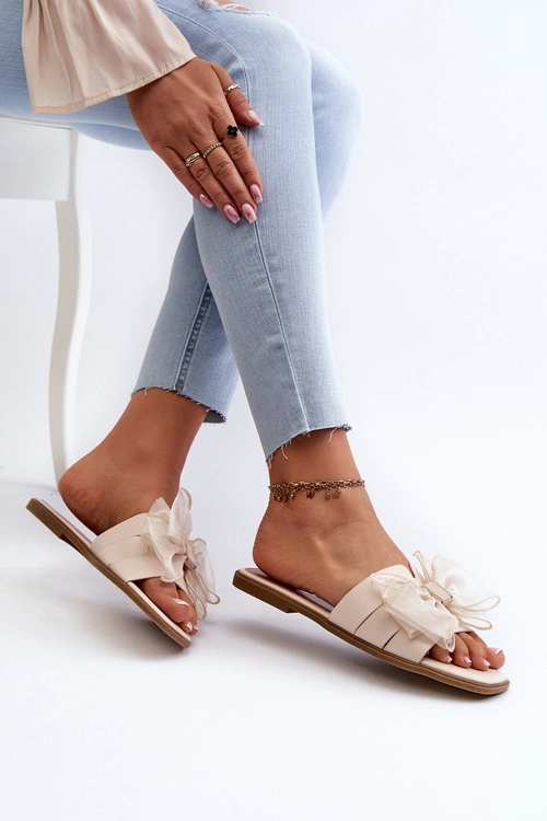 Płaskie Klapki Damskie Z Kokardą Beżowe Balinda