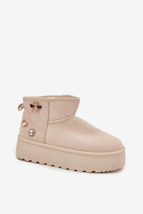 Śniegowce Damskie Na Platformie Z Przypinkami Jasnobeżowe Maelle