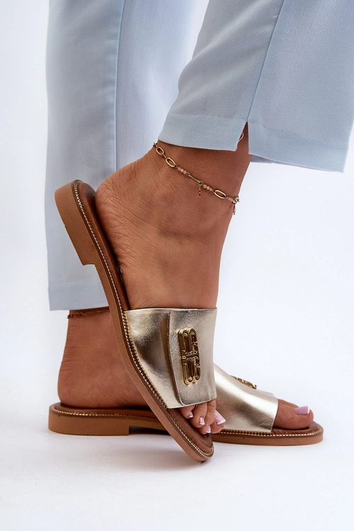 Zazoo 40384 Eleganckie Skórzane Klapki Damskie Złote