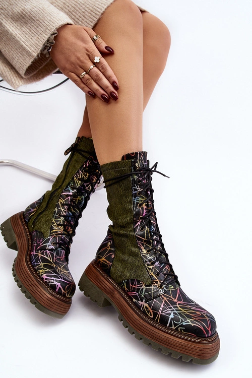 Damskie Skórzane Botki Workery Maciejka 06203-09 Multikolor