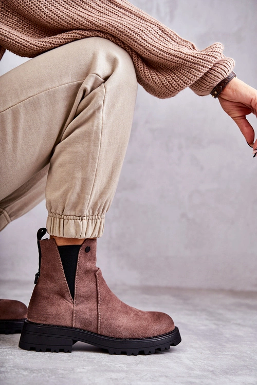 Zamszowe Ocieplane Botki Workery Na Płaskim Obcasie Jasnobrązowe Salome