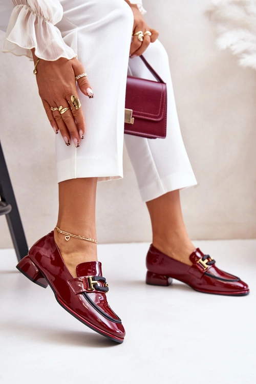 Lakierowane Półbuty Damskie Na Klocku Artiker 55C0103 Bordowe