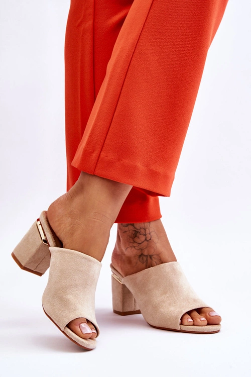 Damskie Zamszowe Klapki Na Obcasie Beżowe Carter