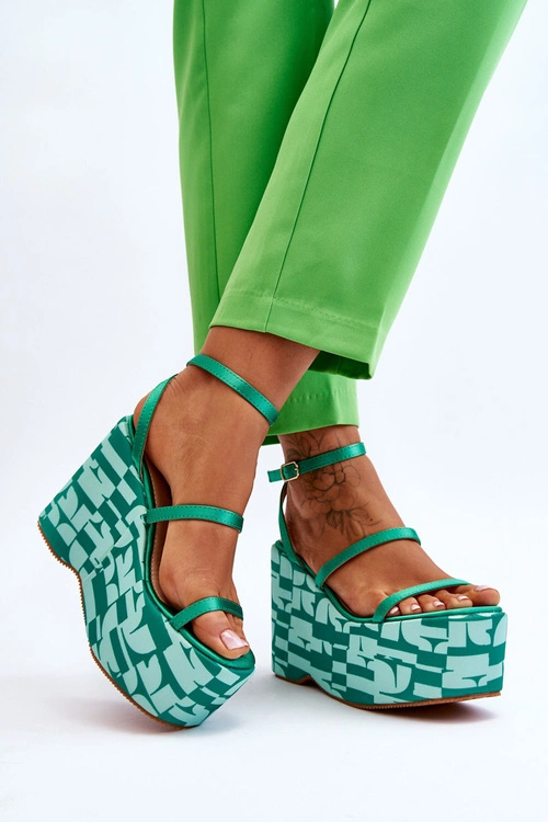 Modne Sandały Na Koturnie We Wzory Zielone Claria