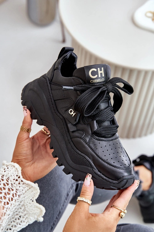 Damskie Skórzane Sneakersy Czarne CheBello 4583