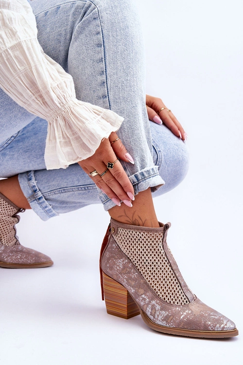 Skórzane Botki Z Siateczką Maciejka 05842-04 Beżowe