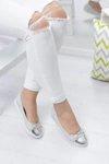 Srebrne Brokatowe Balerinki Slip On Laya