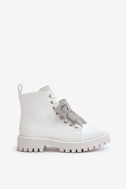 Botki Damskie Z Kokardą Białe Ocenttia