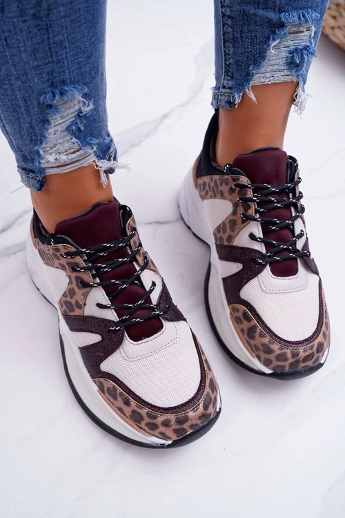 Damskie Sportowe Obuwie Bordowe Skóra Węża Larey