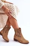 Damskie Zamszowe Ażurowe Botki Lewski Shoes 3301 Beżowe