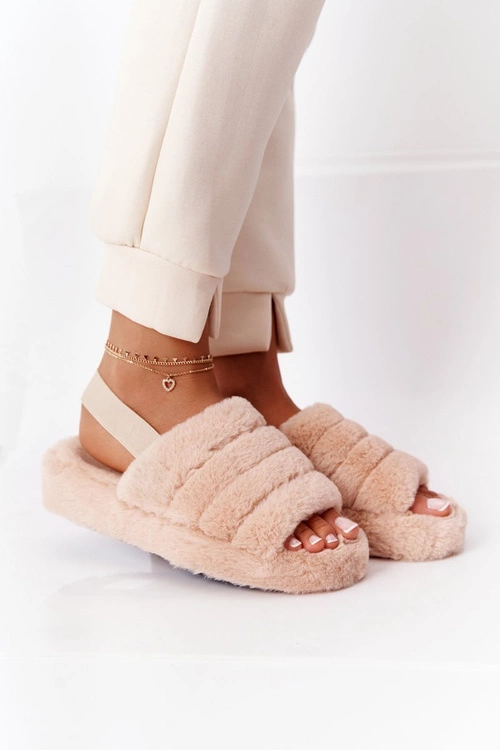 Futrzane Papcie Na Platformie Beżowe Snowflake