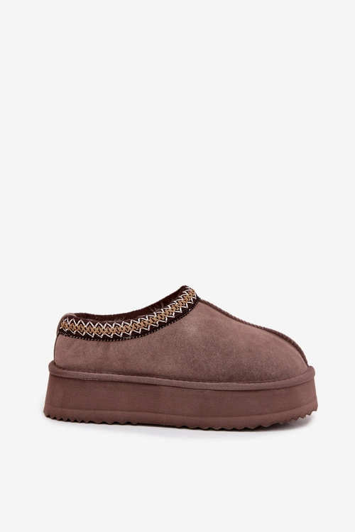 Niskie Zamszowe Śniegowce Damskie Z Haftem Na Platformie Vinceza 97960 Brązowe