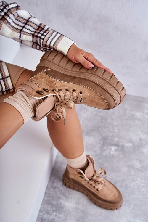 Wygodne Botki Na Platformie Ciemnobeżowe Sanchio