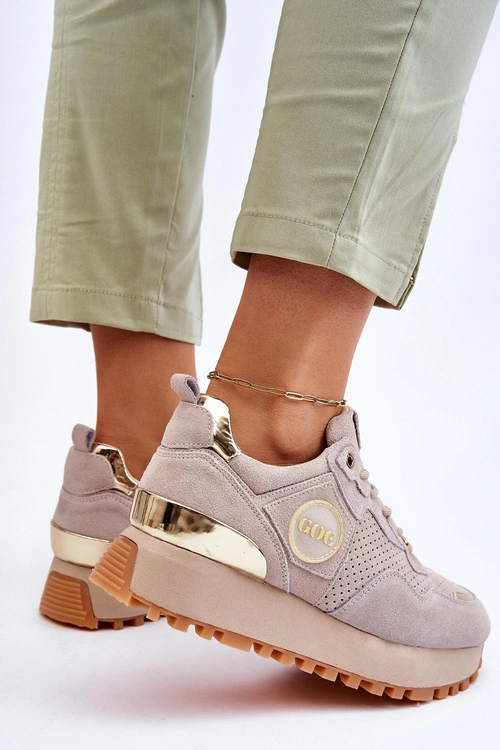 Damskie Zamszowe Buty Sportowe Na Platformie GOE LL2N4001 Beżowe