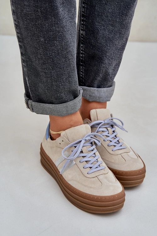 Zazoo N1068S4 Damskie Zamszowe Sneakersy Na Platformie Beżowe