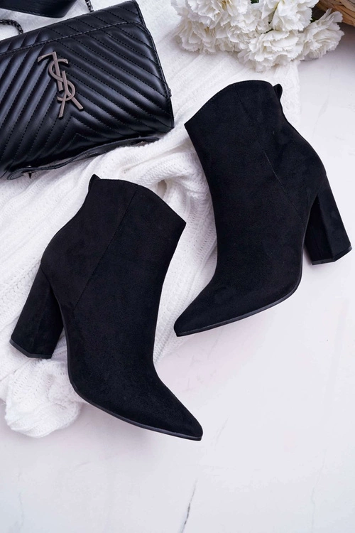 Botki Damskie Na Słupku W Szpic Zamszowe Czarne Summe