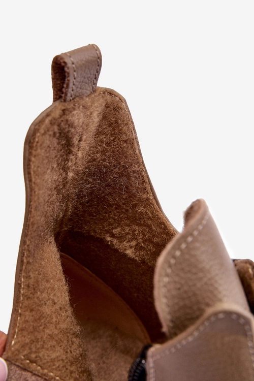 Damskie Skórzane Botki Z Ozdobą Beżowe Lemar Lusanna