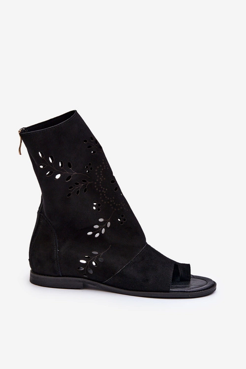 Zazoo 3437 Damskie Zamszowe Sandały Z Cholewką Na Zamek Czarne