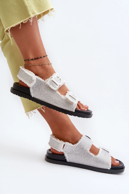 Jeansowe Zdobione Sandały Damskie Białe Irmale