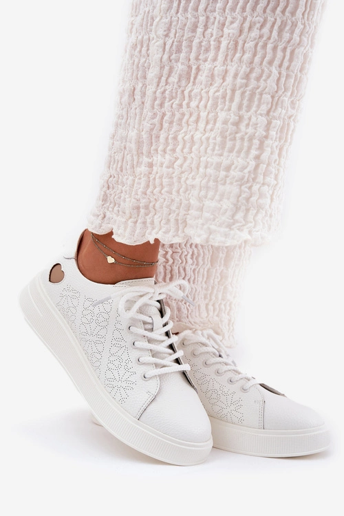 Skórzane Sneakersy Damskie Na Platformie Vinceza 88018 Białe