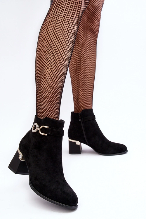 Modne Damskie Zamszowe Botki Czarne Nola