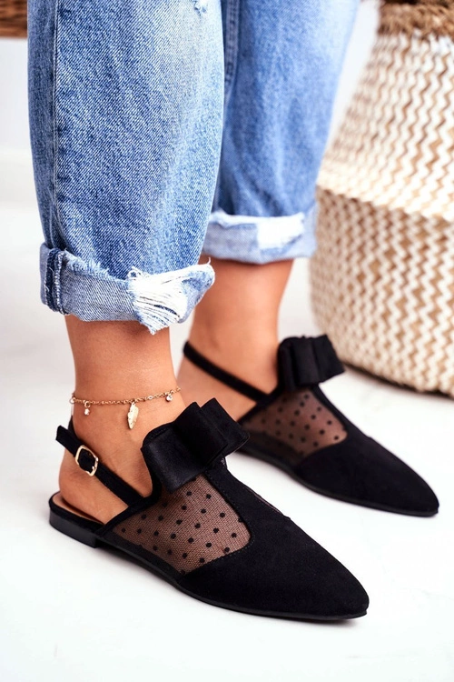 Lu Boo Damskie Baleriny Kokardki Czarne Domino