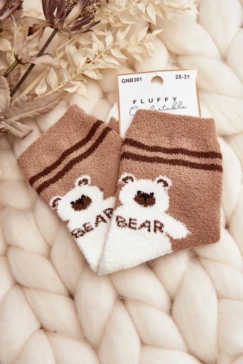 Młodzieżowe Ciepłe Skarpety Z Misiem Jasnobrązowe